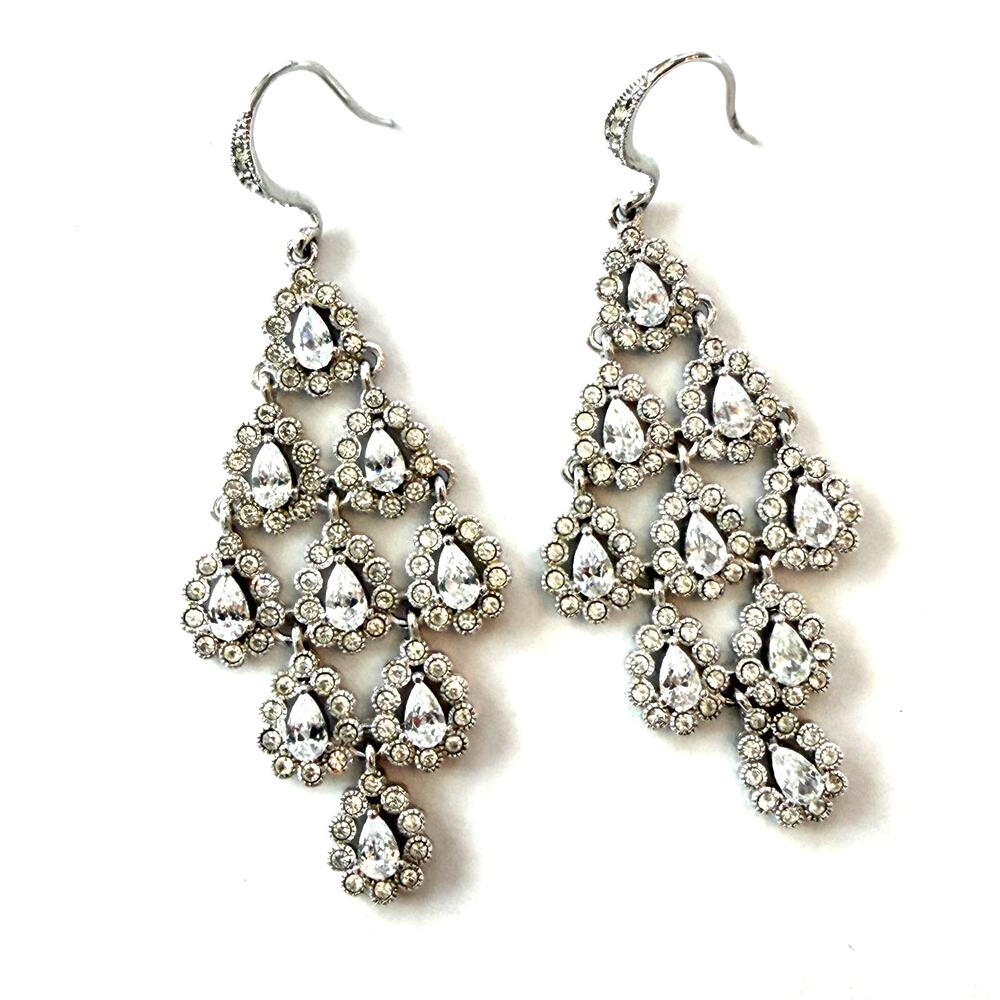 Nadri Silver and Cubic Zirconia CZ Chandelier Drop Earrings